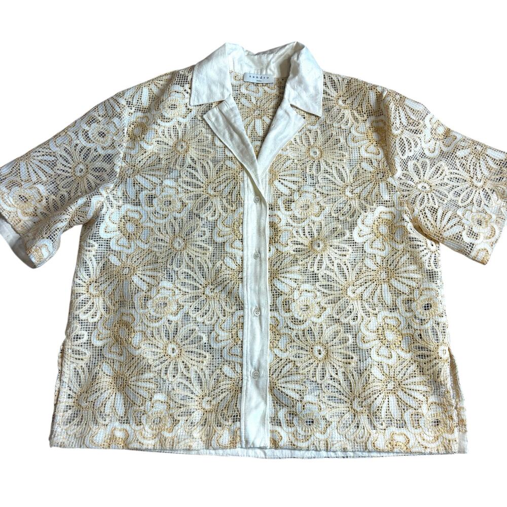Sandro Paris Amarine Shirt Ivory Crochet Lace Blouse EU 3 - Picture 11 of 16